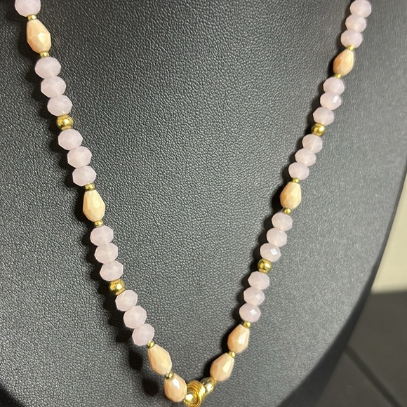 Rose Quartz Wire Beaded Pendant Feminine Girly Grandma Core Necklace - Picture 3 of 10